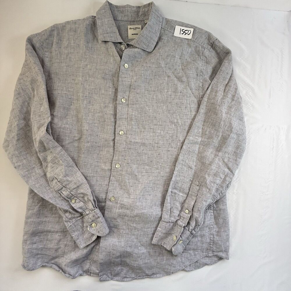 Murano Baird McNutt Linen Mens Large Gray Long Sleeve Button Up Shirt L